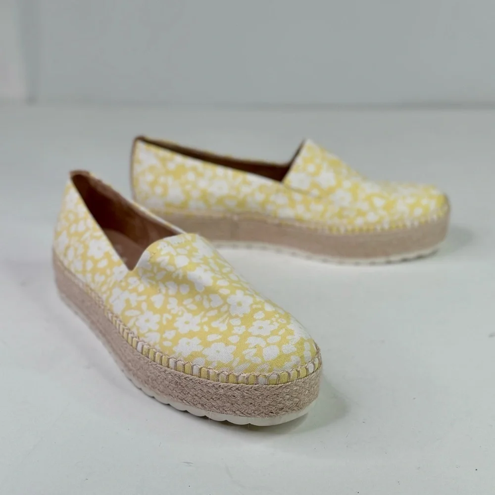 Dr. Scholl's Sunray platform espadrille slip on shoes yellow white flowers 8